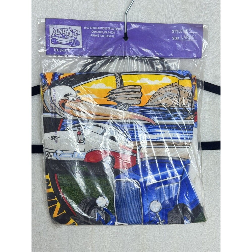 Vintage 90s Andy’s TShirts NOS Sealed Hot Rod Coastal Pelican Car Show USA Large